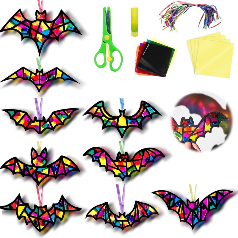 EggSun 36 Sets Hallween Bats Suncatchers Craft Kit for Kids Ornaments Stained Glass Effect Window Arts and Crafts Kit for Classroom Holiday Birthday Projects Home Party Favors Decorations Ages 4 8 12 - Image 1